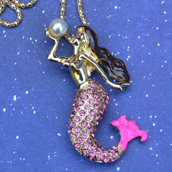 Jewelry - NWOT Pink and Gold Tone Mermaid Necklace/Brooch